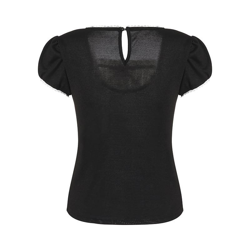 Vintage Bow Ruffle Patchwork Short Sleeve Shirt