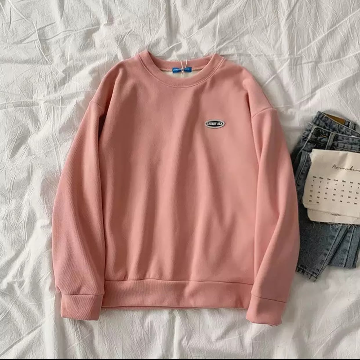 Cute Vintage Velvet Thick Embroidery Oversized Loose Hoodie Sweatshirt Pullover Sweater Casual E-Girl Kawaii Korean Japanese Harajuku Streetwear