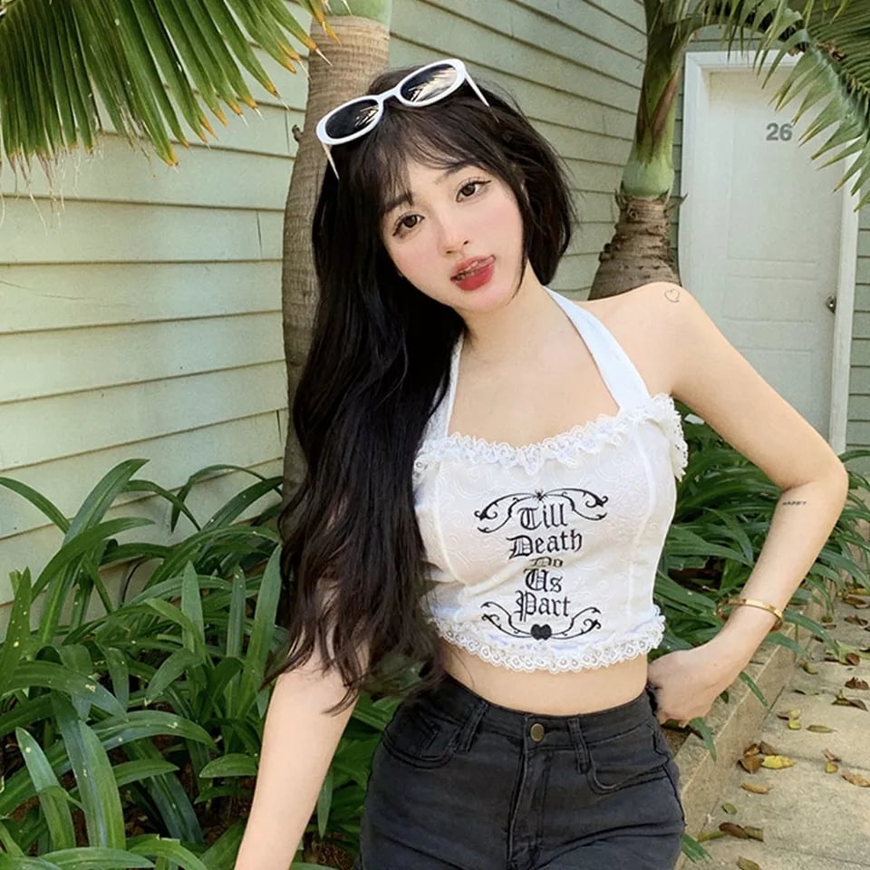 White Embroidery Lace Halter Top