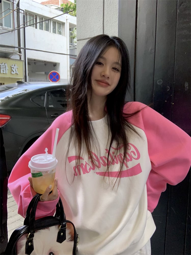 Pink Patchwork Long Sleeve Sweatshirt