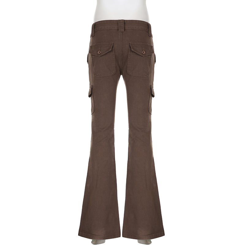 Brown Flare Boot Cut High Waist Trousers