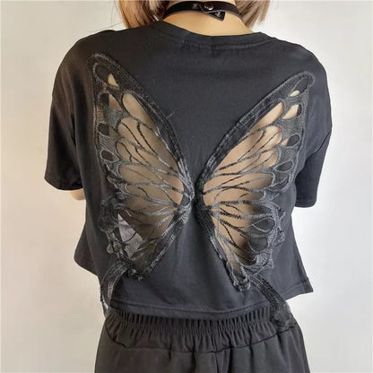 Butterfly Hollow Out Short Sleeve T-shirt
