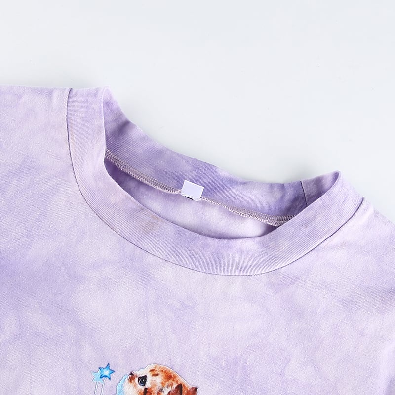 Cute Cat Butterfly Print Purple Sexy Crop Top Tank Short Sleeve Shirt Tee T-shirt Summer Casual E-Girl Kawaii Korean Japanese Harajuku Streetwear
