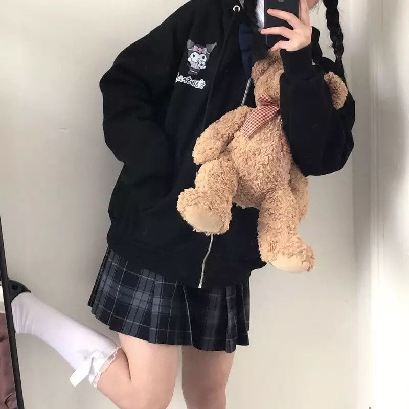 Cute Anime Cartoon Print Long Sleeve Zipper Zip Up Hoodie Sweatshirt Sweater Pullover Jumper E-Girl Kawaii Korean Japanese Harajuku Streetwear