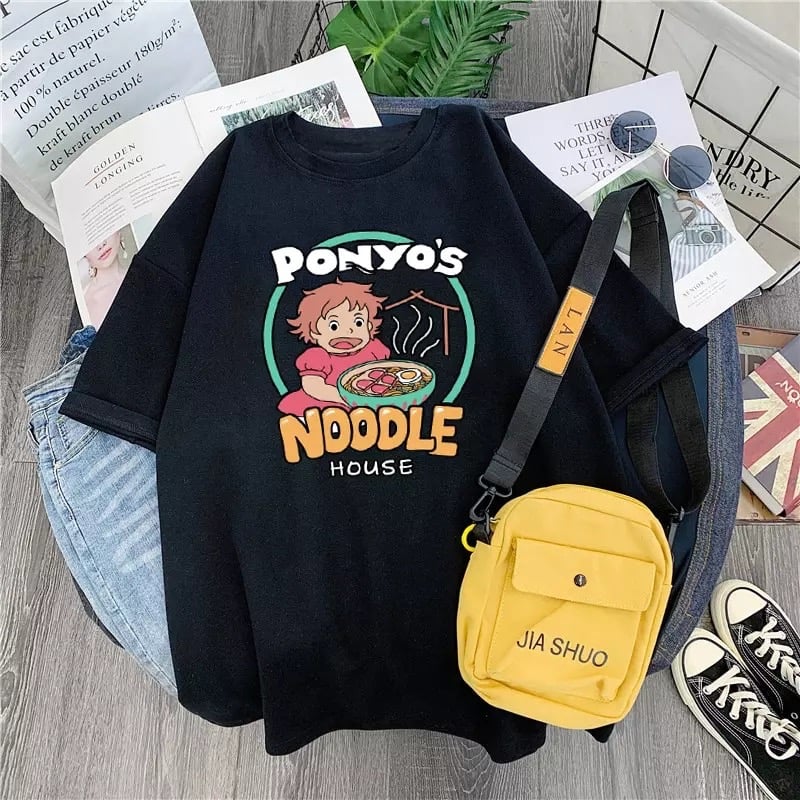 Vintage Anime Ramen Noodle Cartoon Print Loose White Short Sleeve Short T-shirt Top Causal Summer E-Girl Kawaii Korean Japanese Harajuku Streetwear