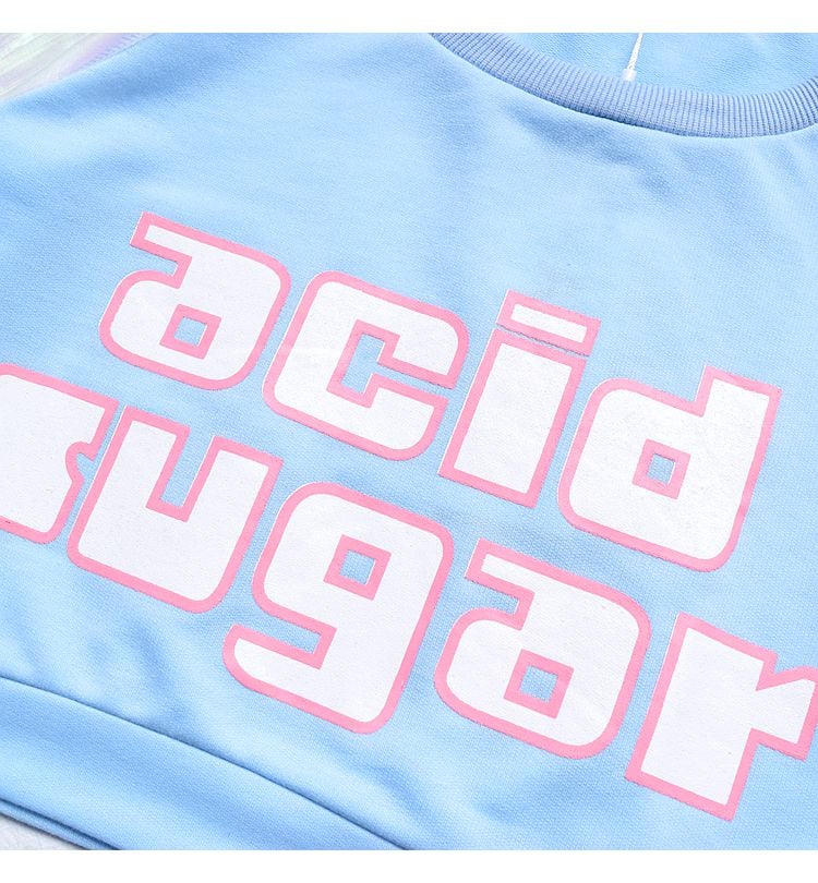 Pastel Pink Acid Holographic Laser Transparent Crop Top Long Sleeve Tee Shirt T-shirt Top Sweatshirt E-Girl Kawaii Korean Japanese Harajuku Streetwear