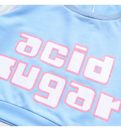 Pastel Pink Acid Holographic Laser Transparent Crop Top Long Sleeve Tee Shirt T-shirt Top Sweatshirt E-Girl Kawaii Korean Japanese Harajuku Streetwear