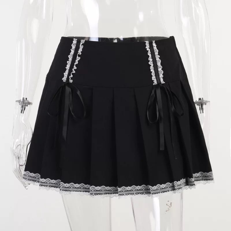 Cute Vintage Lace Bandage A-line High Waist Mini Skirt Punk Goth Summer Aesthetic Casual E-Girl Kawaii Korean Japanese Harajuku