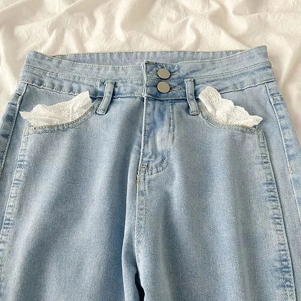 Sweet High Waist Lace Flare Jeans