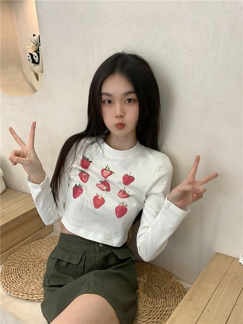 Strawberry Print Long Sleeve T-shirt