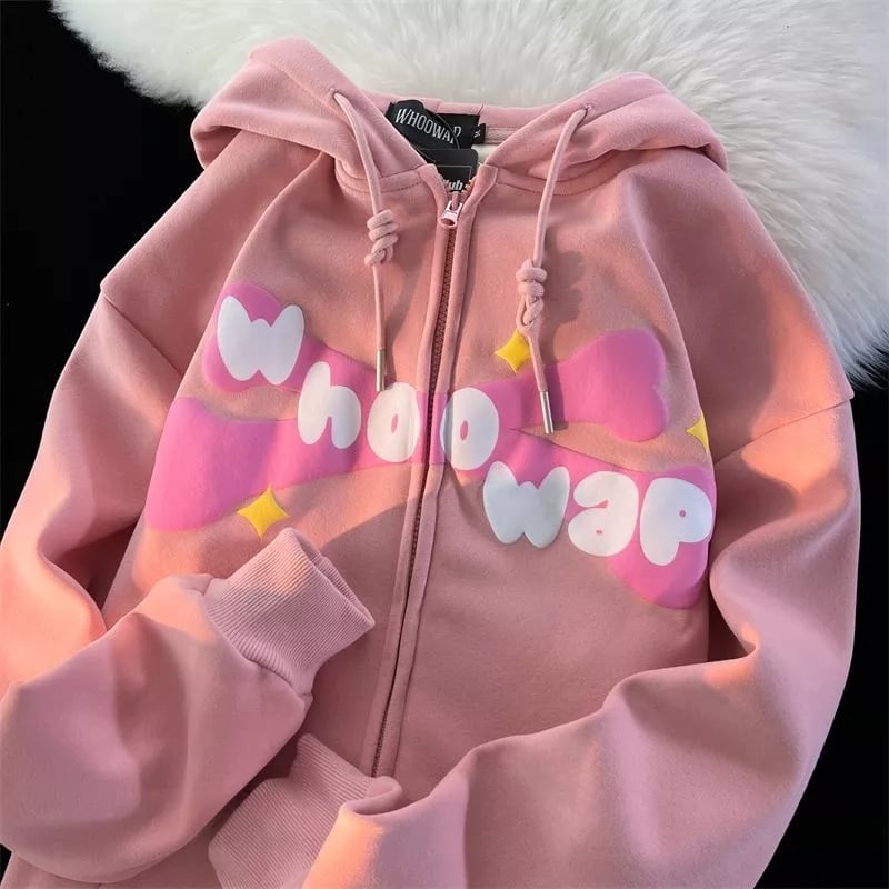 3D Pink Japanese Anime Print Long Sleeve Hoodie