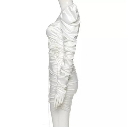 Cute Diamond Ruched Bandage Lace Up Hollow Out Long Sleeve Bodycon Dress Summer Party Club Aesthetic E-Girl Kawaii Korean Japanese Harajuku
