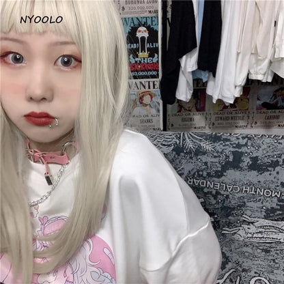 Sweet Anime Girl Cartoon Print Loose Long Sleeve Sweatshirt Sweater Pullover Jumper Autumn Causal E-Girl Kawaii Korean Japanese Harajuku Streetwear