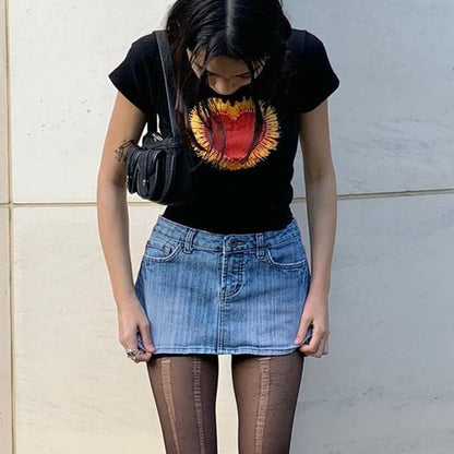 Heart Cartoon Print Short Sleeve Tee Shirt T-shirt Top Retro Vintage Causal Summer E-Girl Kawaii Korean Japanese Harajuku Streetwear