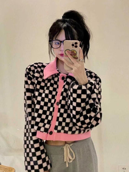 Black & White Checkered Long Sleeve Sweater