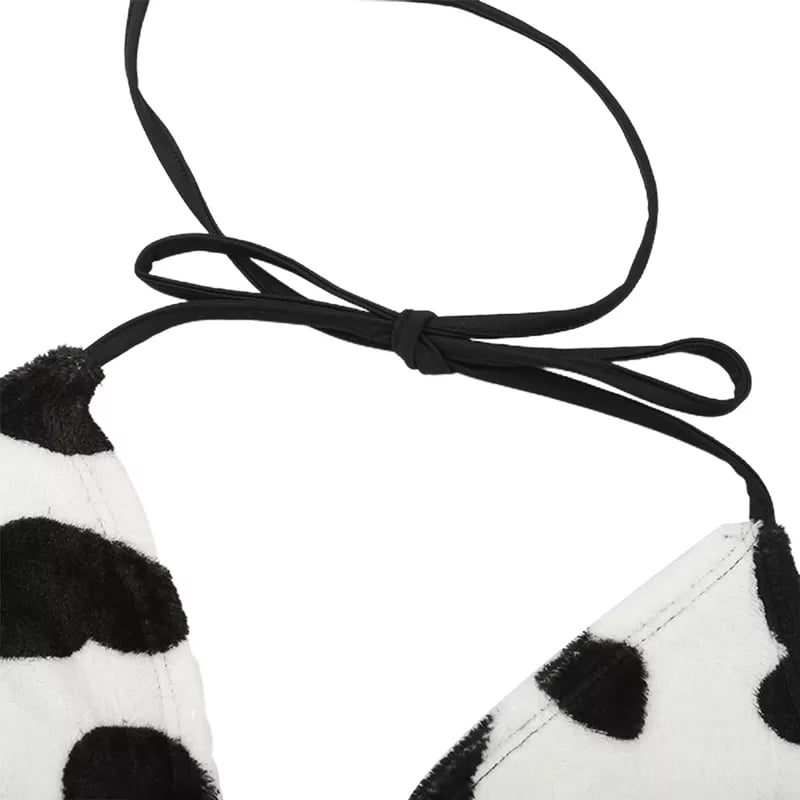 Cute Sexy Cow Pattern Fluffy Camisole Tank Crop Top Sleeveless Shirt Summer Aesthetic Casual E-Girl Kawaii Korean Japanese Harajuku