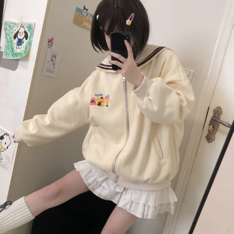 Kawaii Sailor Collar Zip Up Hoodie