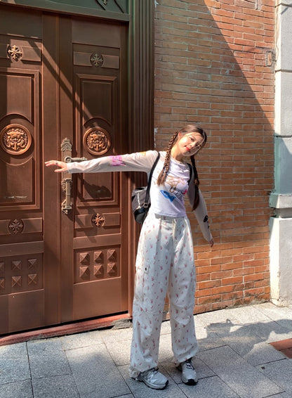 Floral Print Drawstring High Waist Pants