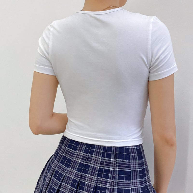 Heart Cartoon Print Short Sleeve Tee Shirt T-shirt Top Retro Vintage Causal Summer E-Girl Kawaii Korean Japanese Harajuku Streetwear