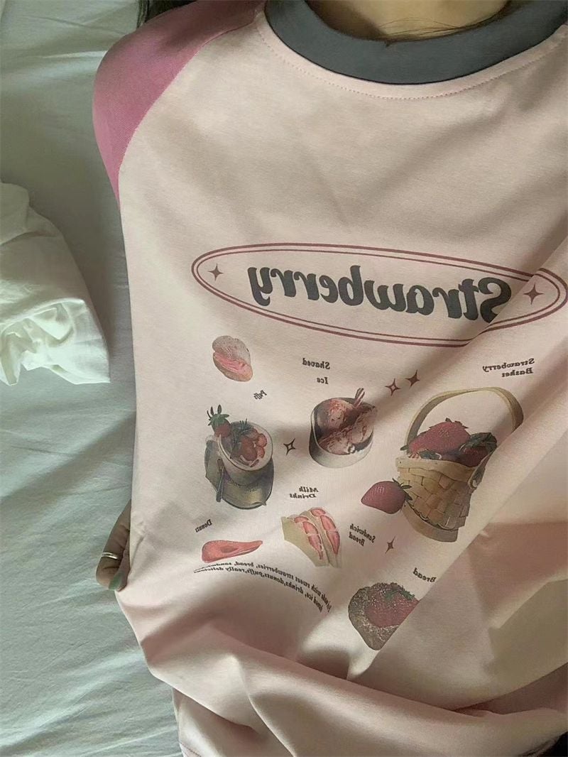 Strawberry Cake Print Short Sleeve T-shirt
