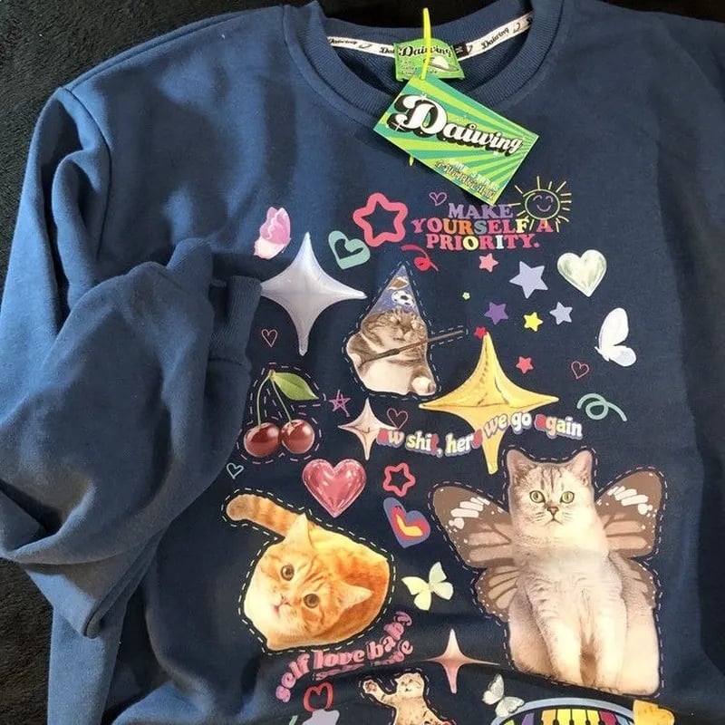 Cat Print Long Sleeve Shirt