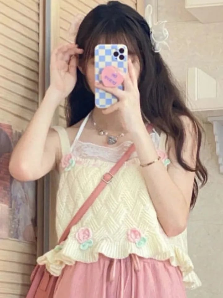 Sweet Floral Knit Vest Tank Top