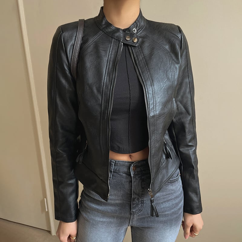 Black PU Leather Zipper Jacket