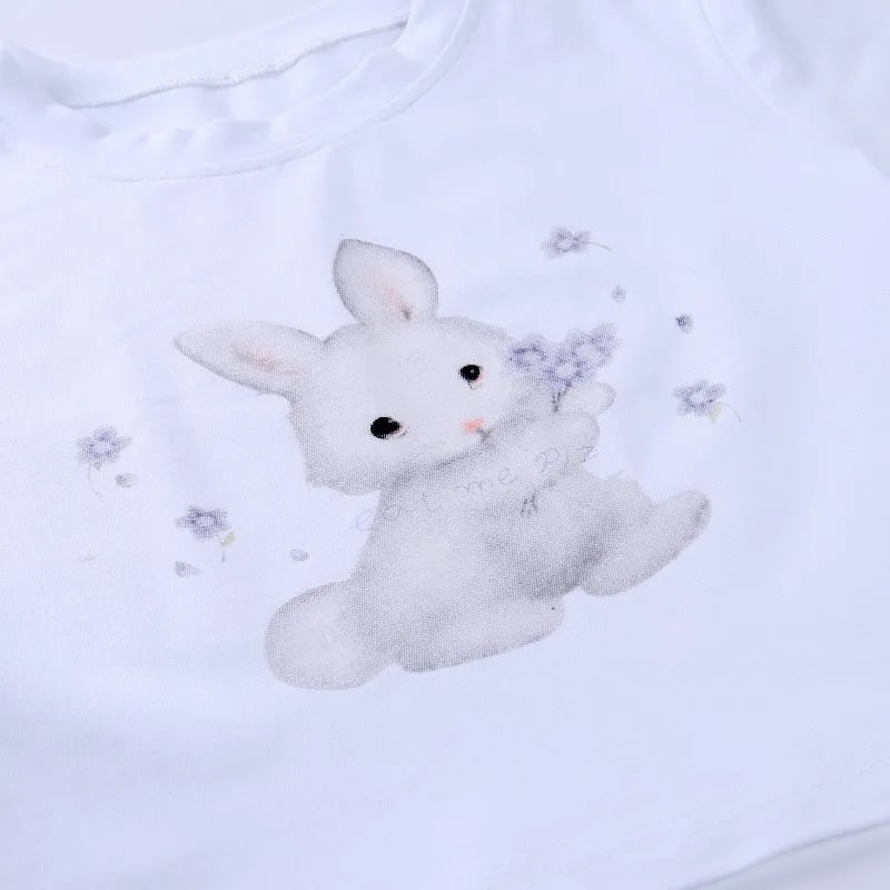 Rabbit Print Short Sleeve Crop Top