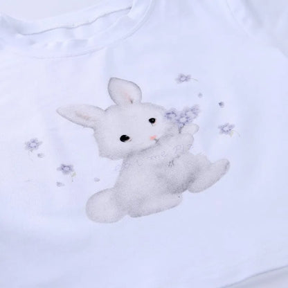 Rabbit Print Short Sleeve Crop Top