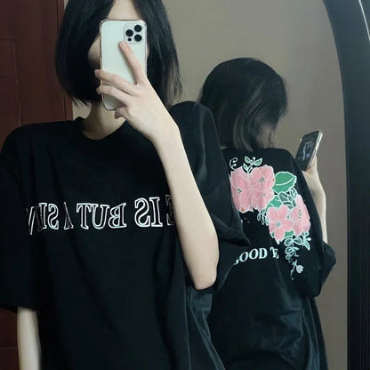 Flower Print Loose Short Sleeve T-shirt