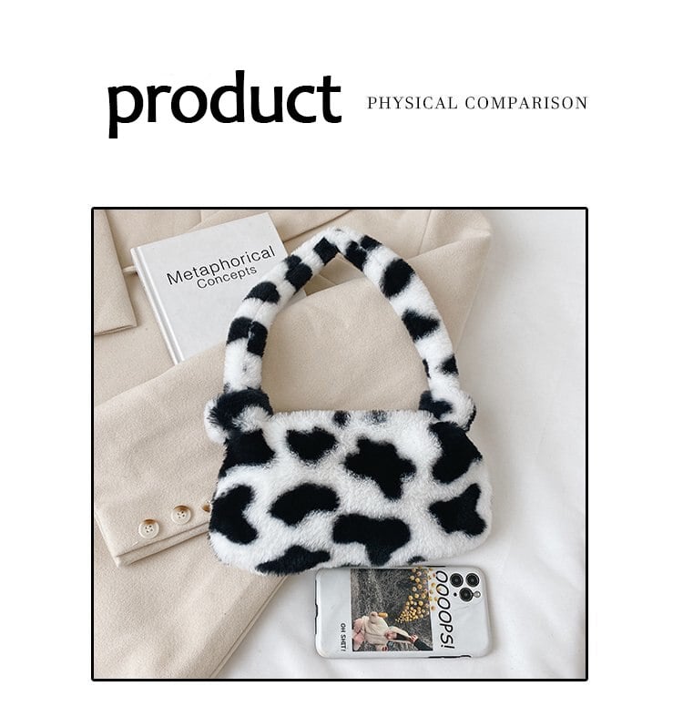 Cow Cheetah Print Plush Shoulder Bag
