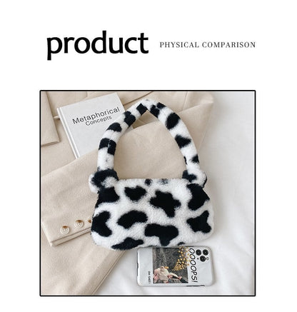 Cow Cheetah Print Plush Shoulder Bag