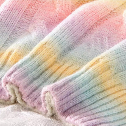 Pastel Rainbow Tie Dye Stripe Loose Oversize Knit Long Sleeve Sweatshirt Sweater Pullover Jumper E-Girl Kawaii Korean Japanese Harajuku Streetwear