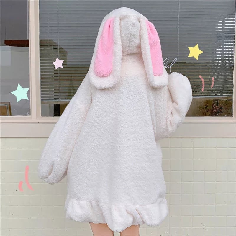 Cute Fluffy Rabbit Ear Oversized Long Sleeve Pullover Hoodie Sweatshirt E-Girl Kawaii Korean Japanese Harajuku