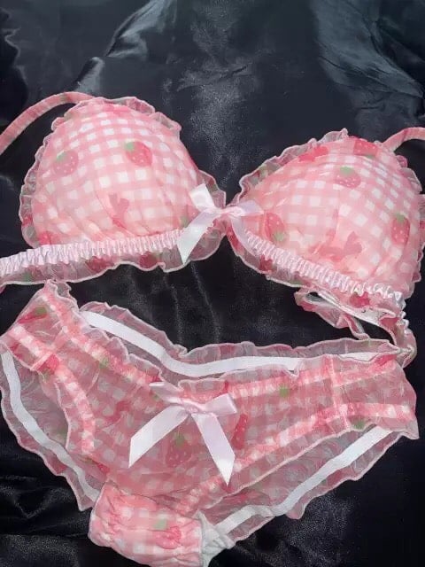 Strawberry Print Bra + Panty Set Lingerie Underwear Summer Aesthetic Casual E-Girl Kawaii Korean Japanese Harajuku