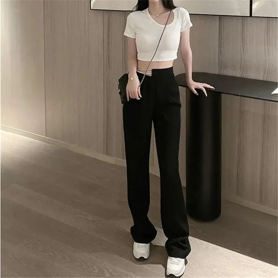 Pearl Rhinestone Black High Waist Pants