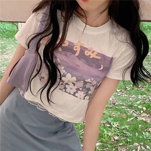 Purple Flower Aesthetic Print Short Sleeve T-shirt