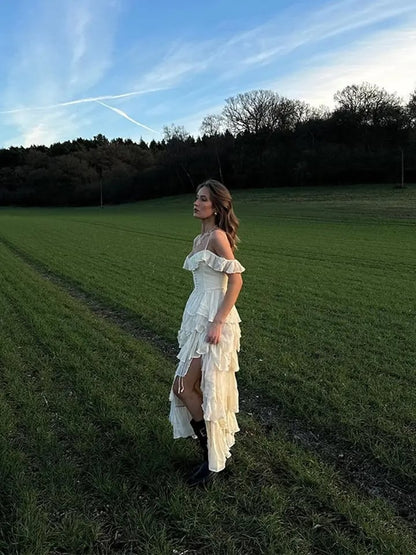 Off Shoulder Layered Split Dress