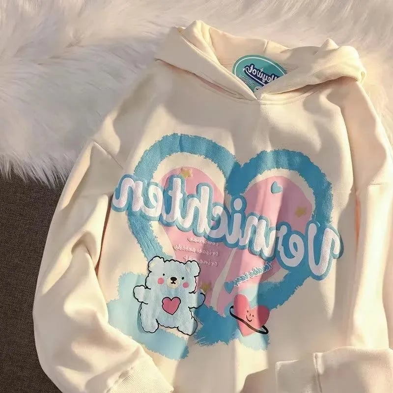 Bear Heart Print Hoodie