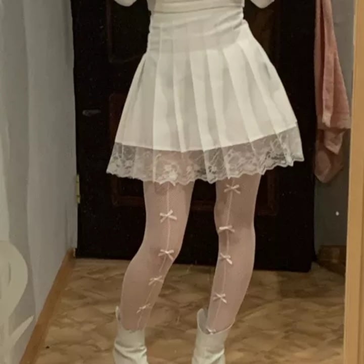 Cute White Black Chain Lace High Waist A-line Pleated Skirt Summer Aesthetic Casual E-Girl Kawaii Korean Japanese Harajuku
