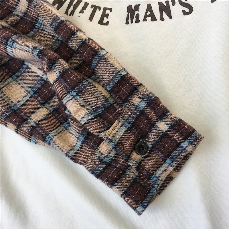 Black White Plaid Patchwork Print Loose Casual Sweatshirt Sweater Long Sleeve Shirt Pullover Jumper E-Girl Kawaii Korean Japanese Harajuku Streetwear