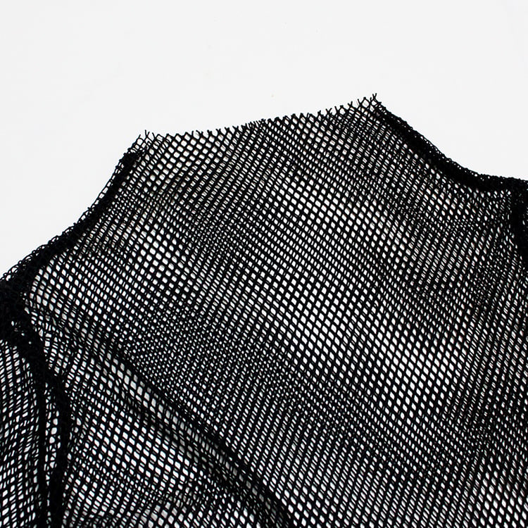 Cute Sexy Transparent Fishnet Mesh Lace Top Long Sleeve Shirt Tee T-shirt E-Girl Kawaii Korean Japanese Harajuku Chinese Retro Streetwear Aesthetic