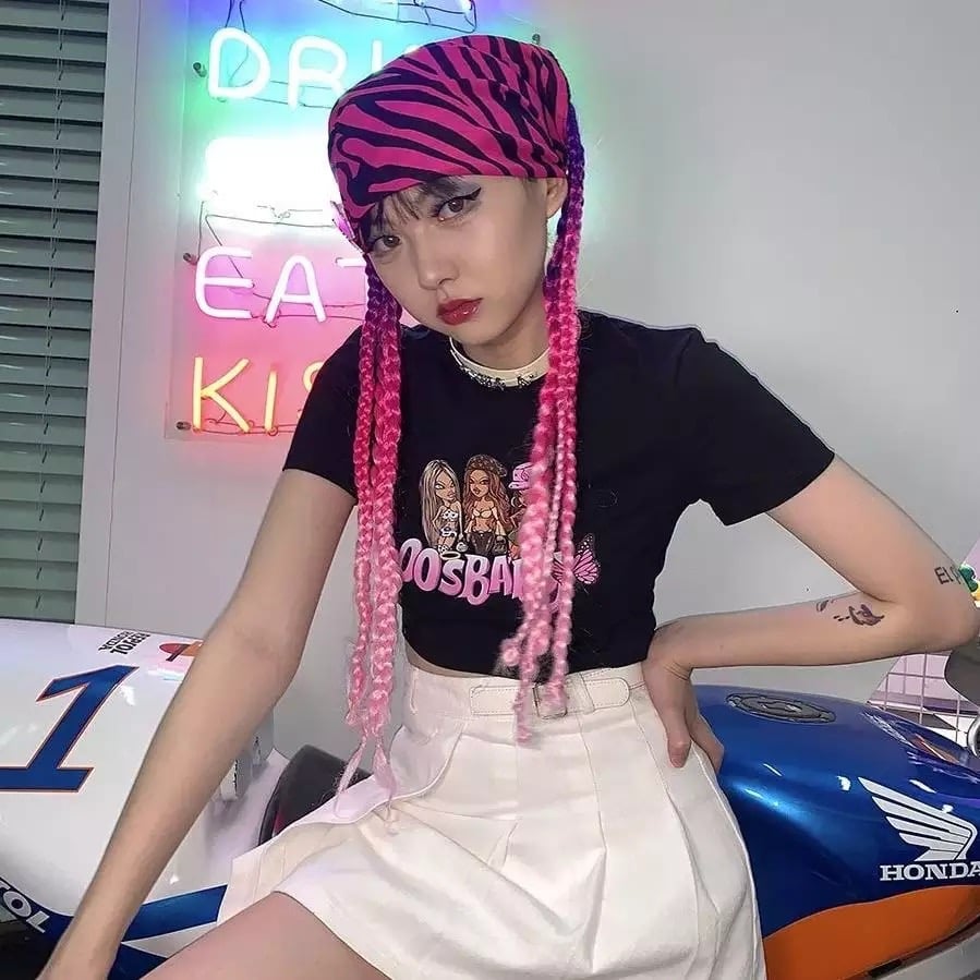 Sexy Pink Cartoon Doll Print Short Sleeve Shirt Crop Top Tee T-shirt Top Causal Summer E-Girl Kawaii Korean Japanese Harajuku Streetwear