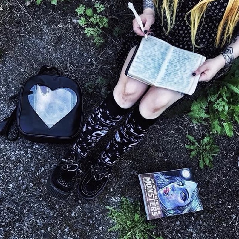 Cute Black Ouija Board Magic Star Moon Print Socks Punk Goth Aesthetic Casual E-Girl Kawaii Korean Japanese Harajuku