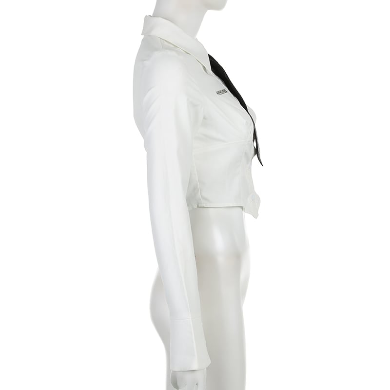 White Butterfly Rhinestone Tie + Long Sleeve Shirt Set