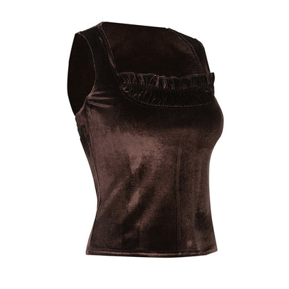 Brown Velvet Patchwork Tank Top