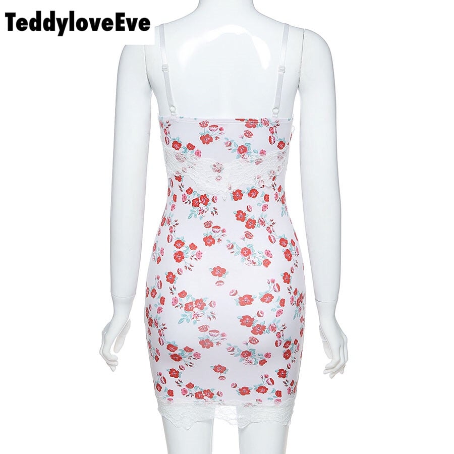 Cute Sexy Summer Boho Lace Graphic Lace Up Elegant Mini Bodycon Dress E-Girl Kawaii Korean Japanese Harajuku Chinese Retro Streetwear