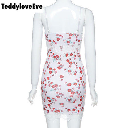 Cute Sexy Summer Boho Lace Graphic Lace Up Elegant Mini Bodycon Dress E-Girl Kawaii Korean Japanese Harajuku Chinese Retro Streetwear