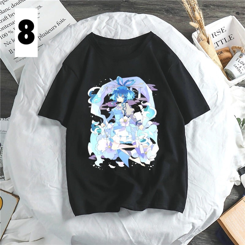 Anime Girl Cartoon Print Aesthetic Loose Short Sleeve Shirt T-shirt Top Punk Goth Summer Casual E-Girl Kawaii Korean Japanese Harajuku Streetwear