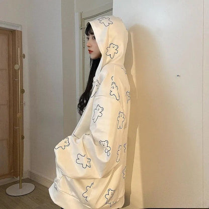 Cute Vintage Butterfly Print Oversize Zipper Hoodie Long Sleeve Pullover Jumper Autumn Aesthetic E-Girl Kawaii Korean Japanese Harajuku Streetwear